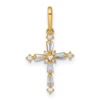 14k Polished Fancy CZ Cross Charm / Pendant