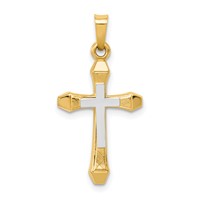 14K and White Rhodium Hollow Cross Pendant view 1