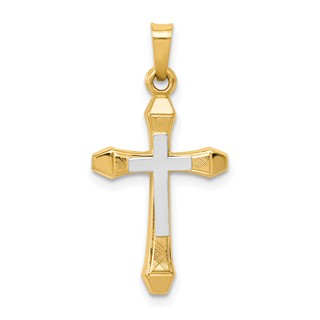 14k and White Rhodium Hollow Cross Pendant