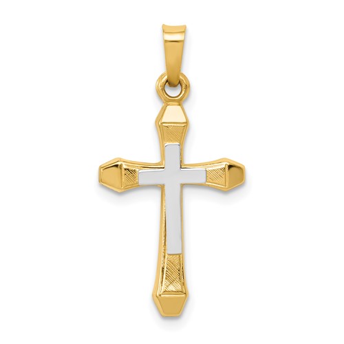 14K and White Rhodium Hollow Cross Pendant