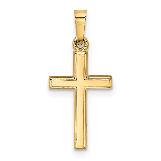 14k Small Hollow Textured with Heart Reversible to All Polished Cross Charm