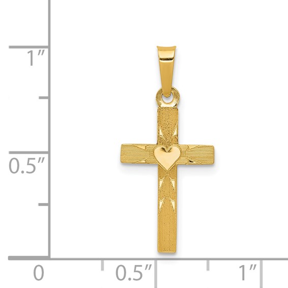 14k Small Hollow Textured with Heart Reversible to All Polished Cross Charm