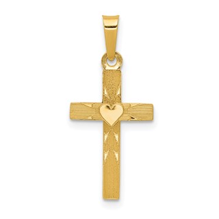 14k Small Hollow Textured with Heart Reversible to All Polished Cross Charm