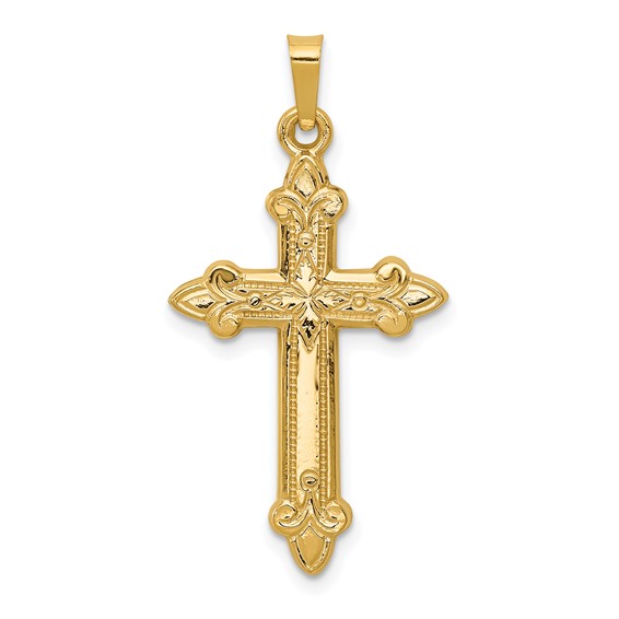 14k Fleur De Lis Cross Pendant