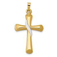 14K Two-Tone Hollow Cross Pendant with Drape view 1