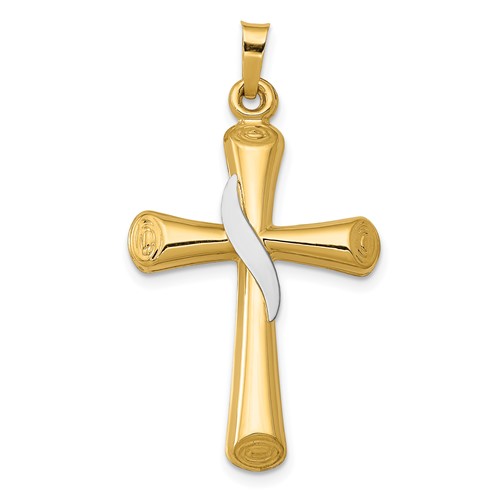 14K Two-Tone Hollow Cross Pendant with Drape