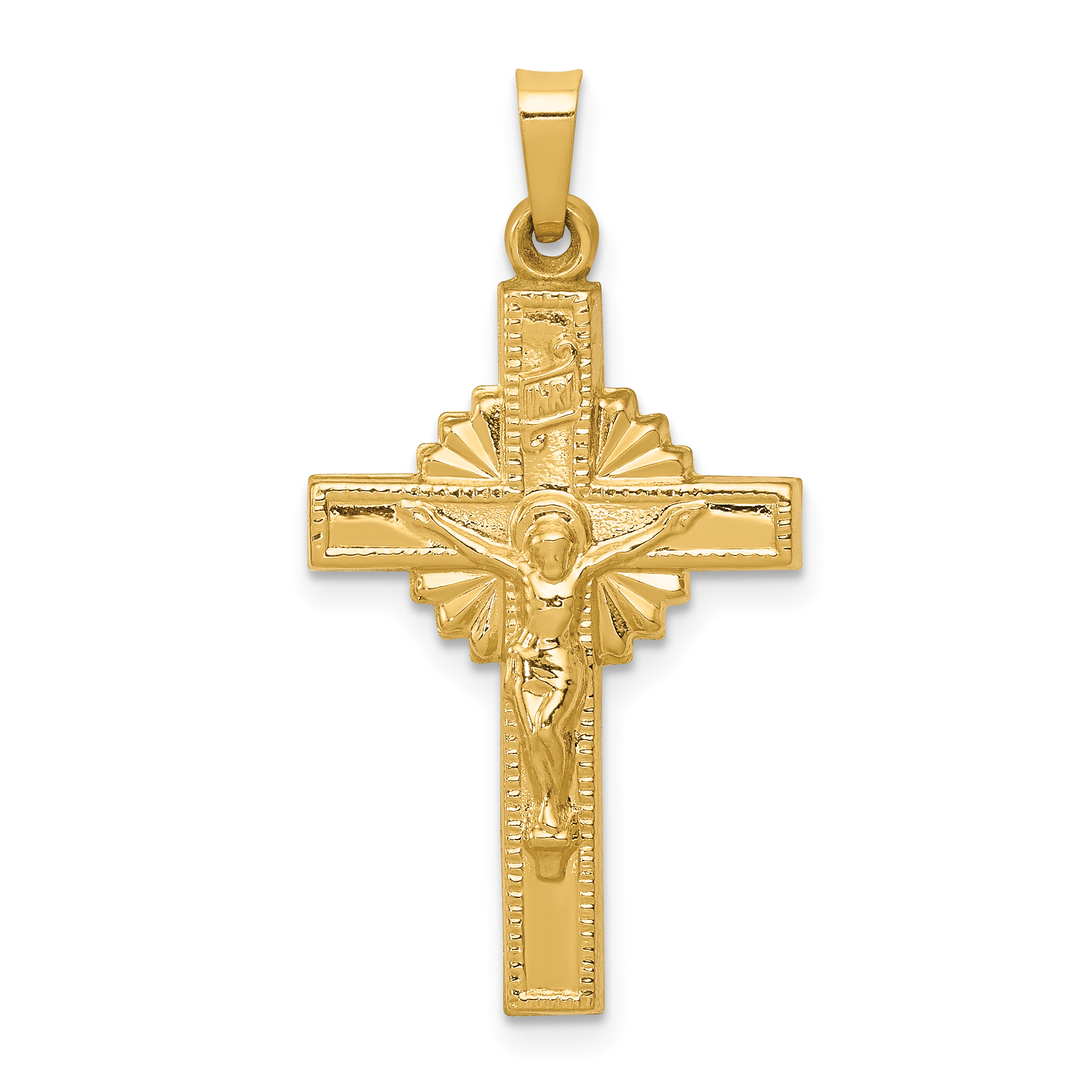 14k INRI Hollow Iona Crucifix Pendant XR287