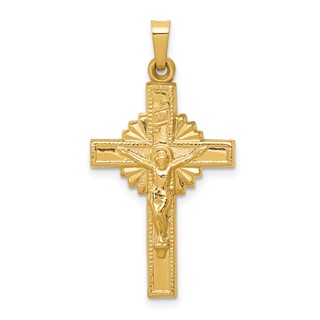 14k INRI Hollow Iona Crucifix Pendant