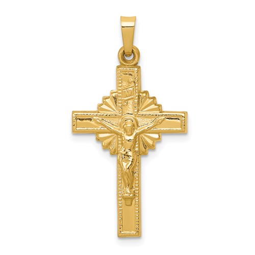 14K Yellow Gold Inri Hollow Iona Crucifix Pendant