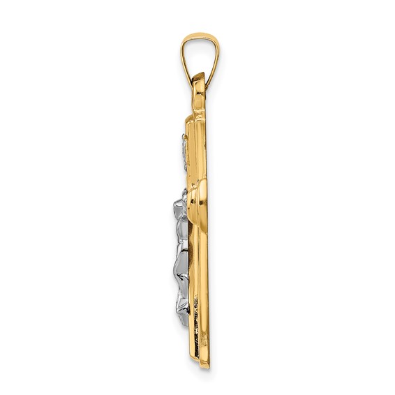 14k Two-tone INRI Hollow Crucifix Pendant