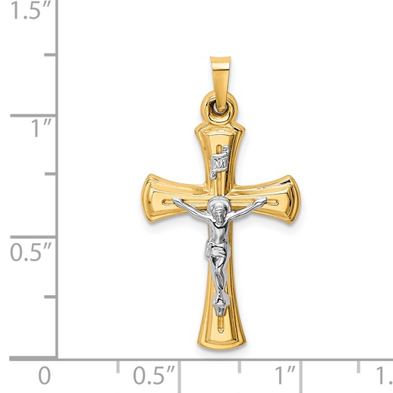 14k Two-tone INRI Hollow Crucifix Pendant