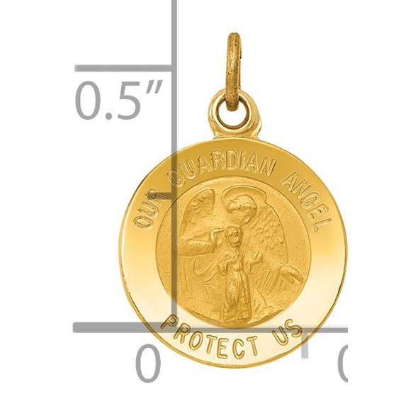 14k Polished and Satin Solid Our Guardian Angel Medal Charm