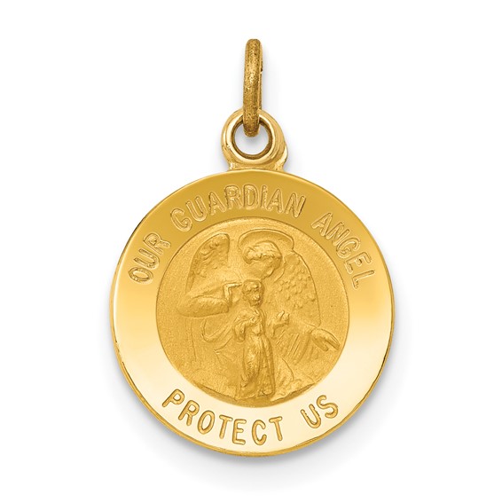 14k Polished and Satin Solid Our Guardian Angel Medal Charm
