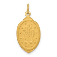 14K Yellow Gold Polished and Satin Solid Miraculous Medal Oval Pendant view 3