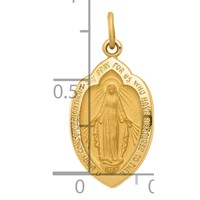 14K Yellow Gold Polished and Satin Solid Miraculous Medal Oval Pendant view 4