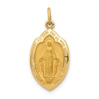 14K Yellow Gold Polished and Satin Solid Miraculous Medal Oval Pendant view 1