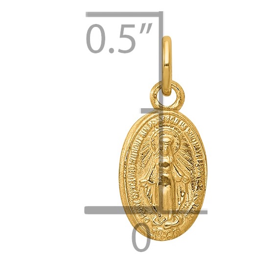 14k Polished Solid Small Miraculous Medal Oval Charm
