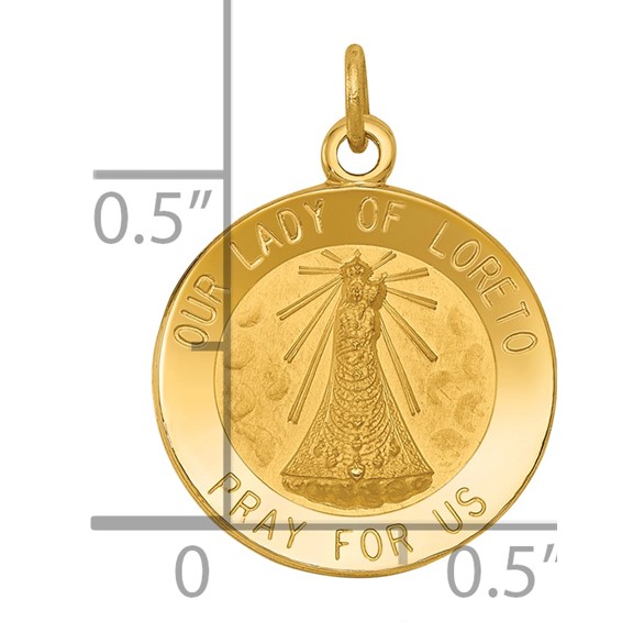 14k Polished and Satin Solid Our Lady of Loreto Medal Round Charm