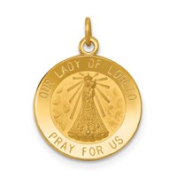 14K Yellow Gold Polished and Satin Solid Our Lady of Loreto Medal Round Charm view 1