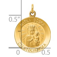 14K Polished and Satin Solid Matka Boska Czestochowska Medal Reversible Round Pendant view 3