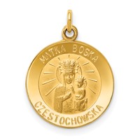 14K Polished and Satin Solid Matka Boska Czestochowska Medal Reversible Round Pendant view 1