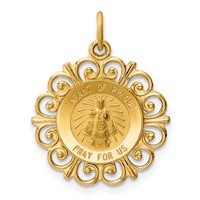 14K Yellow Gold Polished and Satin Solid Infant of Prague Medal Scalloped Edge Round Charm view 1