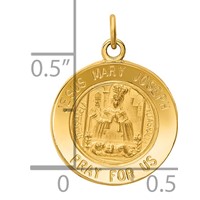 14K Yellow Gold Polished and Satin Solid Jesus, Mary, Joseph Medal Round Charm view 3