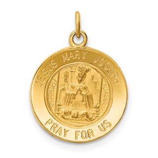 "14k Polished and Satin Solid Jesus, Mary, Joseph Medal Round Charm"