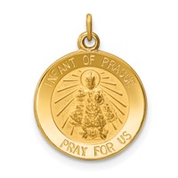 14K Yellow Gold Polished and Satin Solid Infant of Prague Medal Round Charm view 1