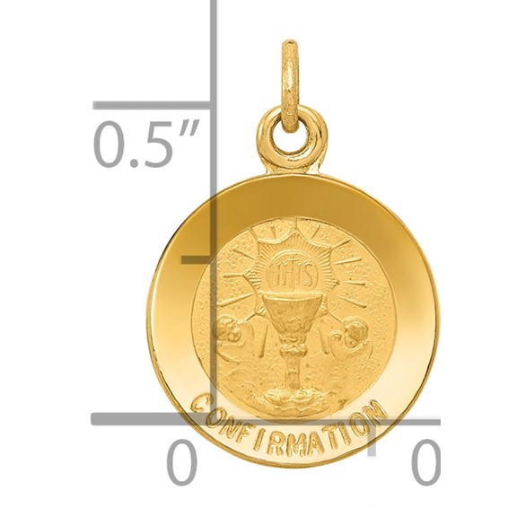 14k Polished and Satin Solid CONFIRMATION Medal Round Pendant