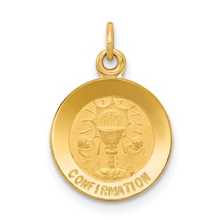 14k Polished and Satin Solid CONFIRMATION Medal Round Pendant