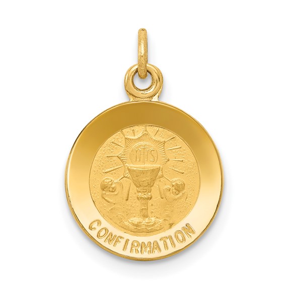 14k Polished and Satin Solid CONFIRMATION Medal Round Pendant