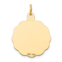 14K Yellow Gold Polished and Satin Solid First Holy Communion Scalloped Edge Round Disc Pendant view 4