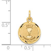 14K Yellow Gold Polished and Satin Solid Holy Communion Diamond-cut Edge Round Disc Charm view 3