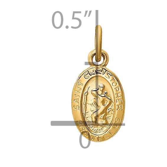 14k Polished Solid Mini Saint Christopher Medal Oval Charm