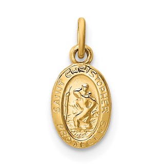 14k Polished Solid Mini Saint Christopher Medal Oval Charm