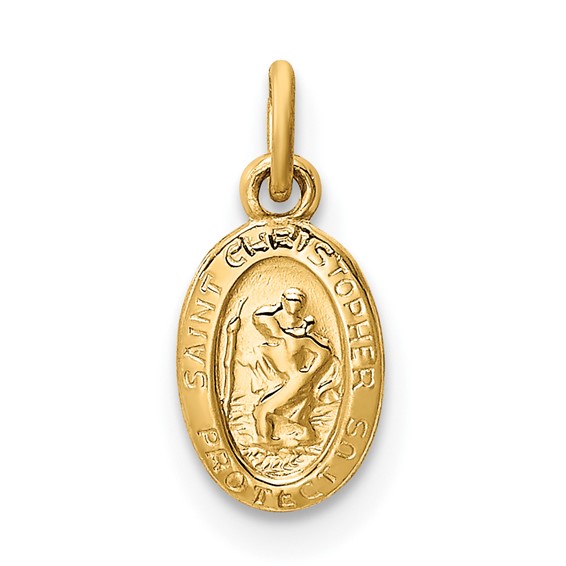 14k Polished Solid Mini Saint Christopher Medal Oval Charm