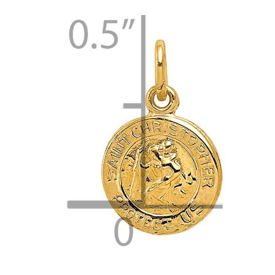 14k Polished Solid Mini Saint Christopher Medal Round Charm