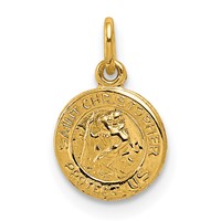 14K Yellow Gold Polished Solid Mini Saint Christopher Medal Round Charm view 1