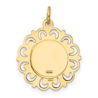14K Yellow Gold Polished and Satin Solid Saint Christopher Medal Scalloped Edge Round Charm view 4