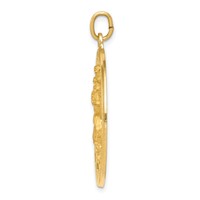 14K Yellow Gold Polished and Satin Solid Large Cut-out St. Christopher Medal Round Pendant view 2