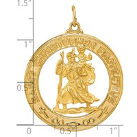 14K Yellow Gold Polished and Satin Solid Large Cut-out St. Christopher Medal Round Pendant view 3