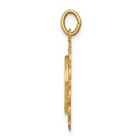 14K Yellow Gold Polished and Satin Solid Saint Anthony Medal Charm with Scalloped Edge view 2