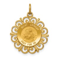 14K Yellow Gold Polished and Satin Solid Saint Anthony Medal Charm with Scalloped Edge view 1