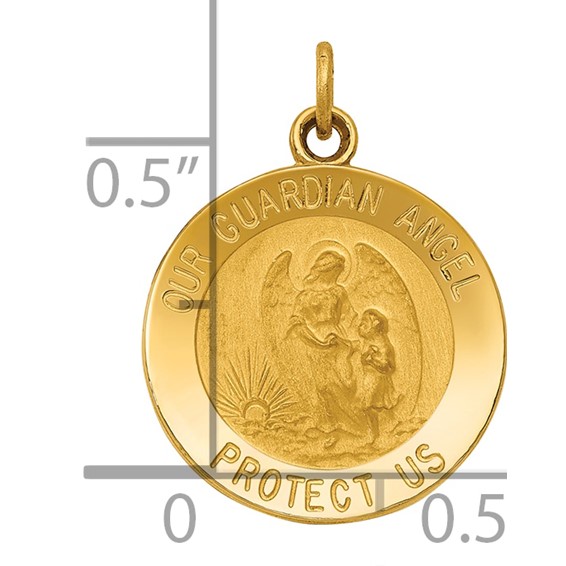 14k Polished and Satin Solid Our Guardian Angel Medal Charm