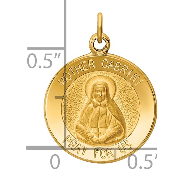 14k Polished and Satin Solid Mother Cabrini Medal Round Charm