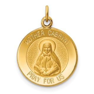 14k Polished and Satin Solid Mother Cabrini Medal Round Charm