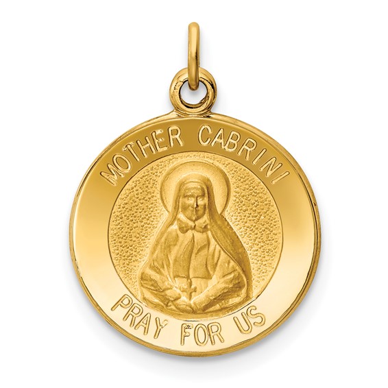 14k Polished and Satin Solid Mother Cabrini Medal Round Charm