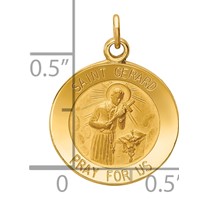 14K Yellow Gold Polished and Satin Solid Saint Gerard Medal Round Charm view 3