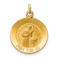14K Yellow Gold Polished and Satin Solid Saint Gerard Medal Round Charm view 1